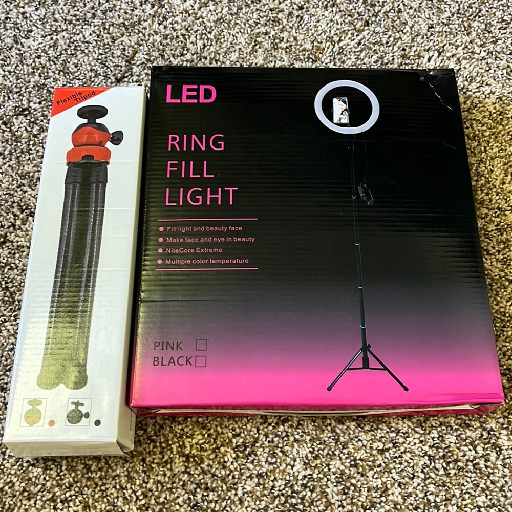 New in box LED Ring fill light with table top tripod and remote